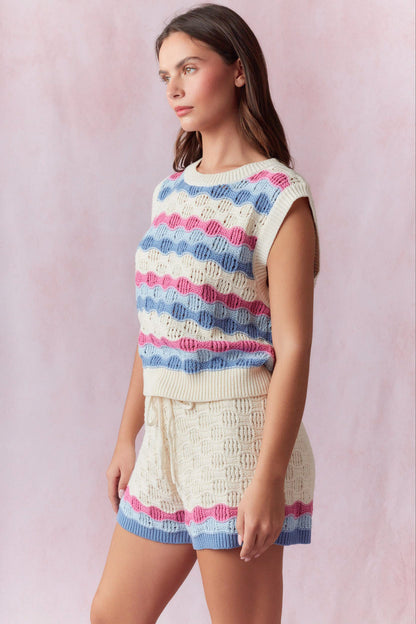 Wavy Crochet Sweater Vest & Pant Set