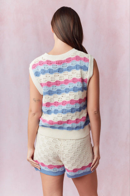 Wavy Crochet Sweater Vest & Pant Set