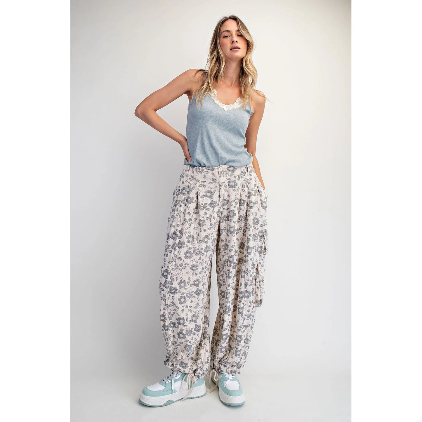 Natural Floral Utility Pants