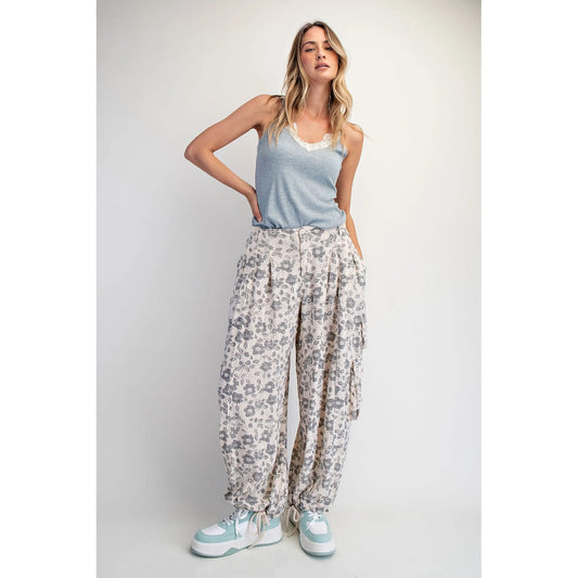 Natural Floral Utility Pants