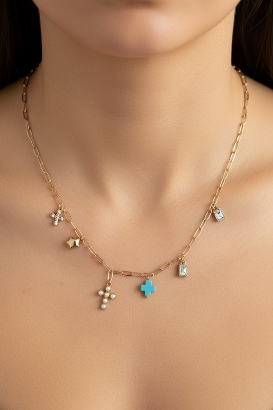 Pearl & Cross Gold Necklace