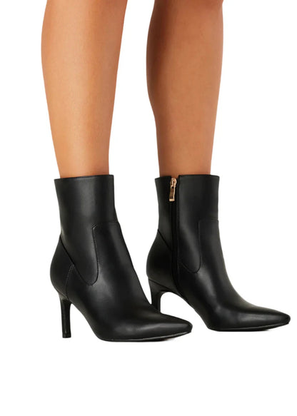 Henrie Black Leather Heeled Bootie