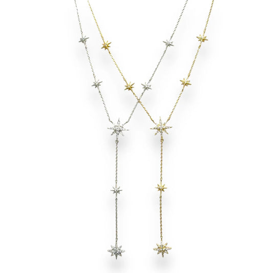 Astra Lariat Necklace Handset CZ - White Gold