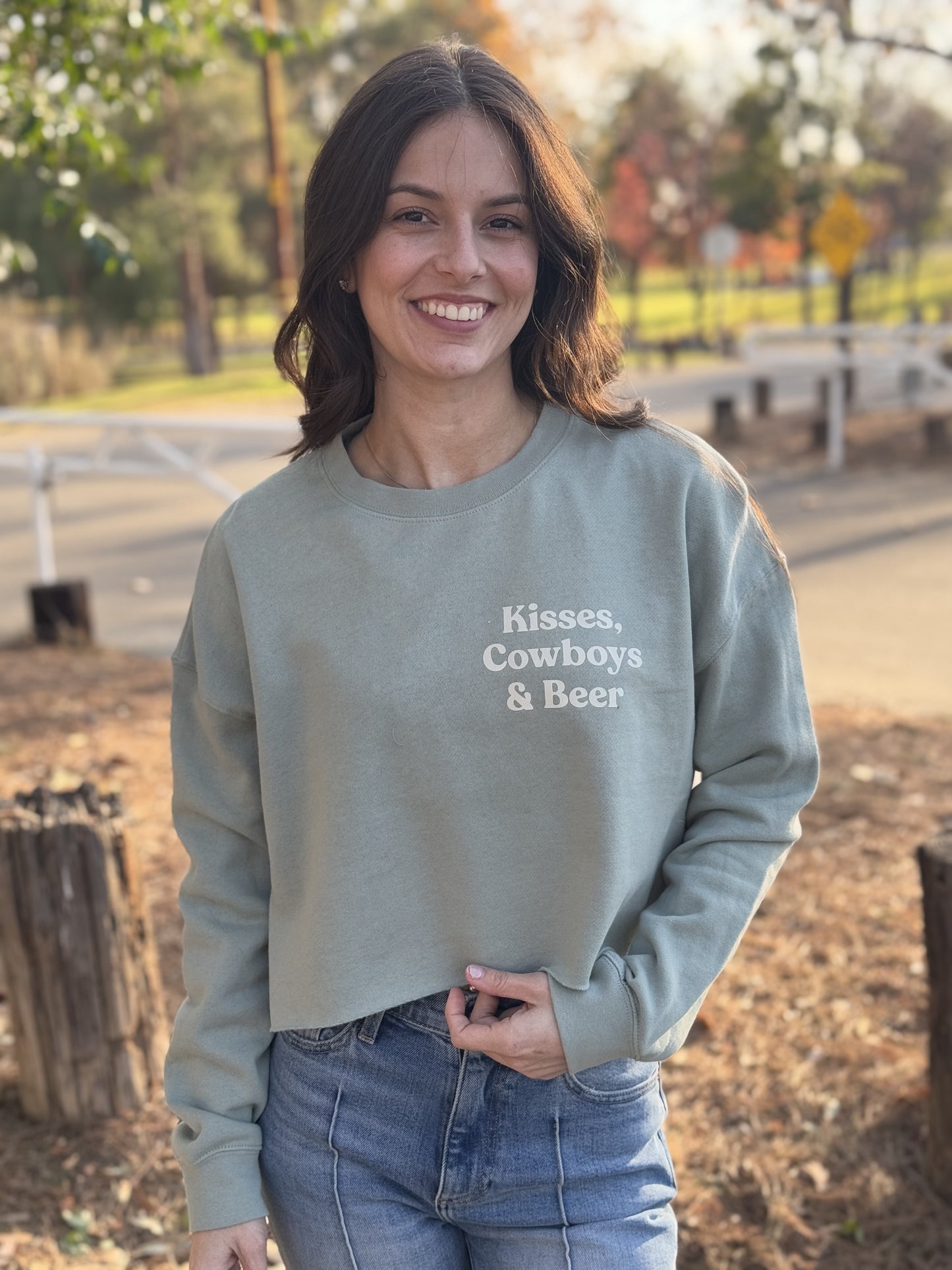 Kisses, Cowboys & Beer Cropped Crewneck