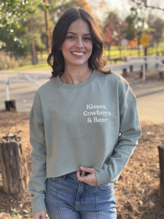 Kisses, Cowboys & Beer Cropped Crewneck