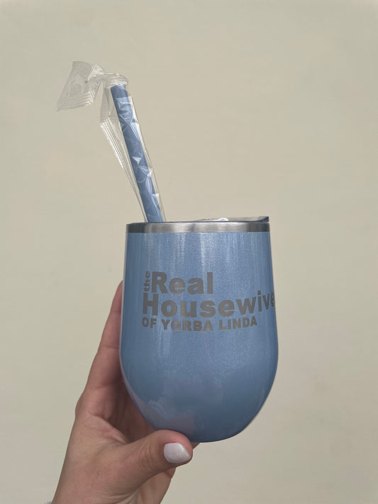 The Real Housewives Wine Tumbler Dusty Blue Shimmer - Yorba Linda