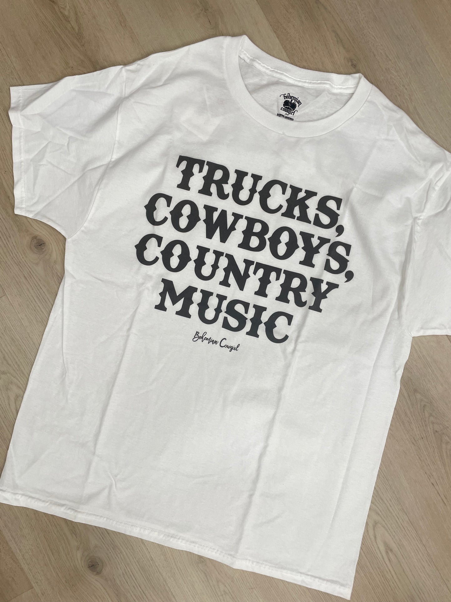 Cowboys and Trucks White Tee