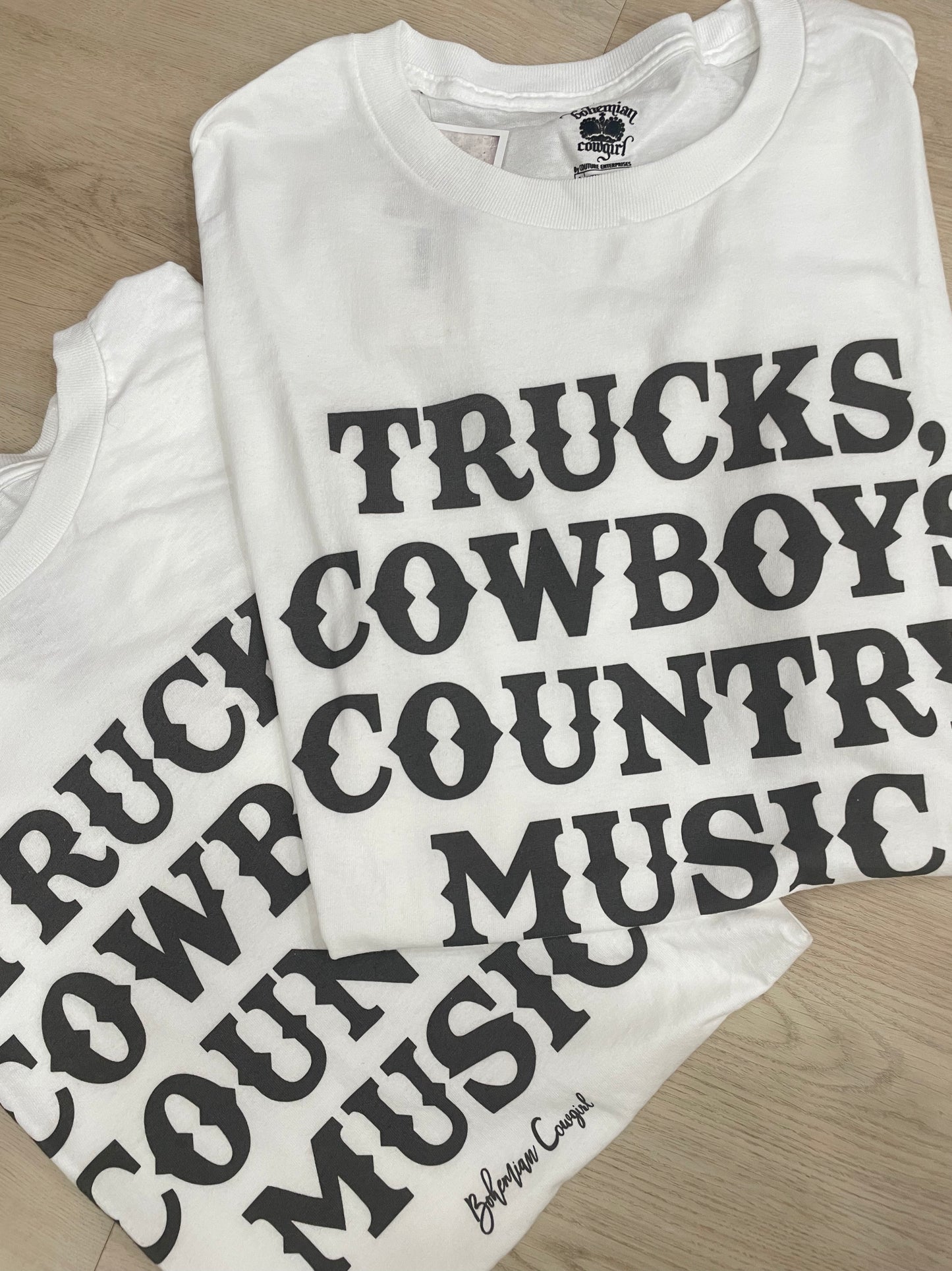 Cowboys and Trucks White Tee