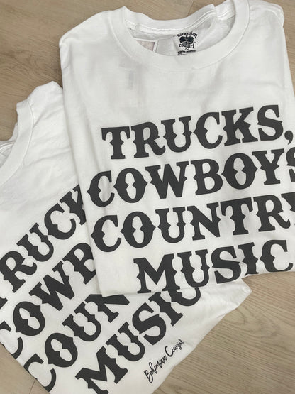 Cowboys and Trucks White Tee