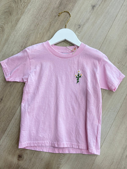 Flower Stitched Pink Kids Tee