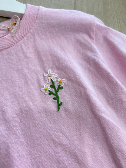 Flower Stitched Pink Kids Tee