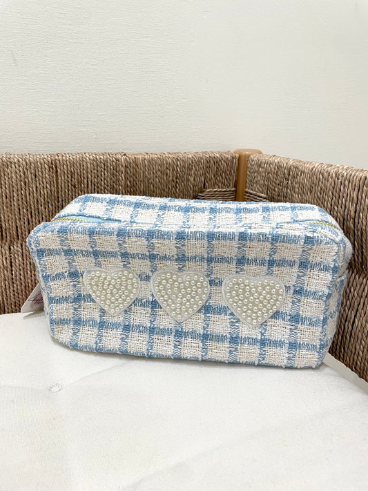 Baby Blue Plaid Heart Pouch