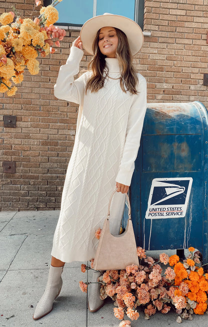 Montreal Midi Cable Knit Dress Cream