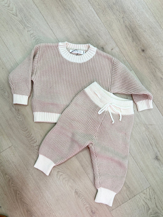 Kid's Knit Sweater/Pant Set, Taupe/Cream