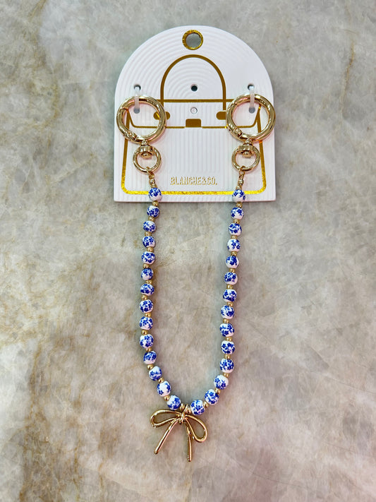 Purse Chain, Gold with Blue/White Beads