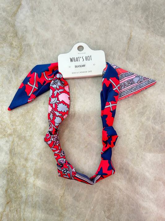 Hot Pink/Blue Knotted Scarf Necklace