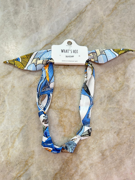 White/Blue Knotted Scarf Necklace