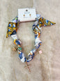 Blue/Yellow/White Knotted Scarf Necklace w Earrings