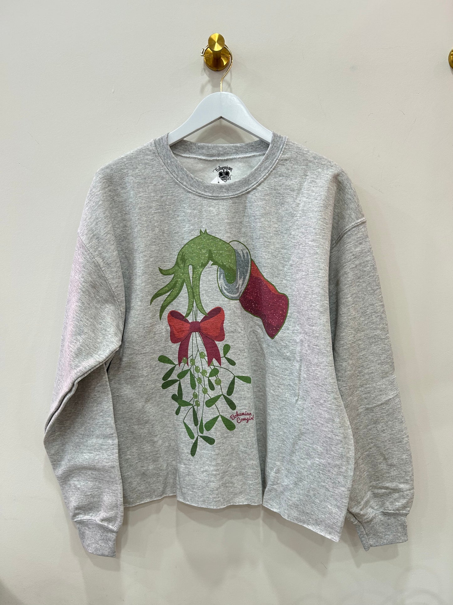 Adult Grinch Mistletoe Sweatshirt, Ash