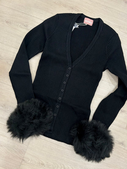 Sasha Top, Black Knit Faux Fur