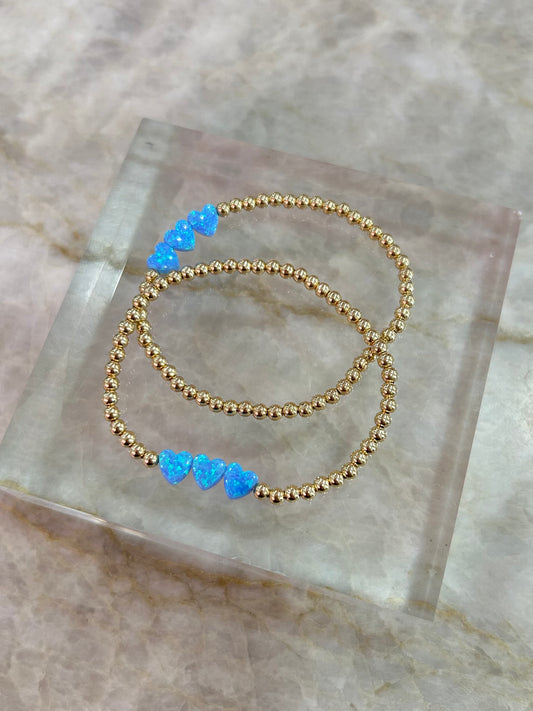 Kids Triple Hearts Bracelet 5.75", blue