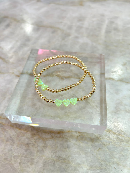Kids Triple Hearts Bracelet 5.75", yellow/green