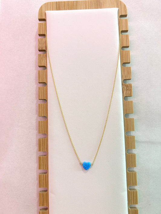 Kids Opal Heart Necklace, Blue