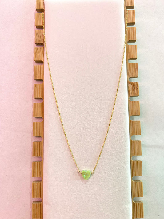 Kids Opal Heart Necklace, Green/Yellow