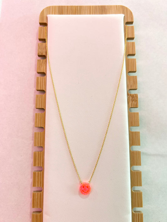 Kids Opal Neon Happy Face Necklace, Pink