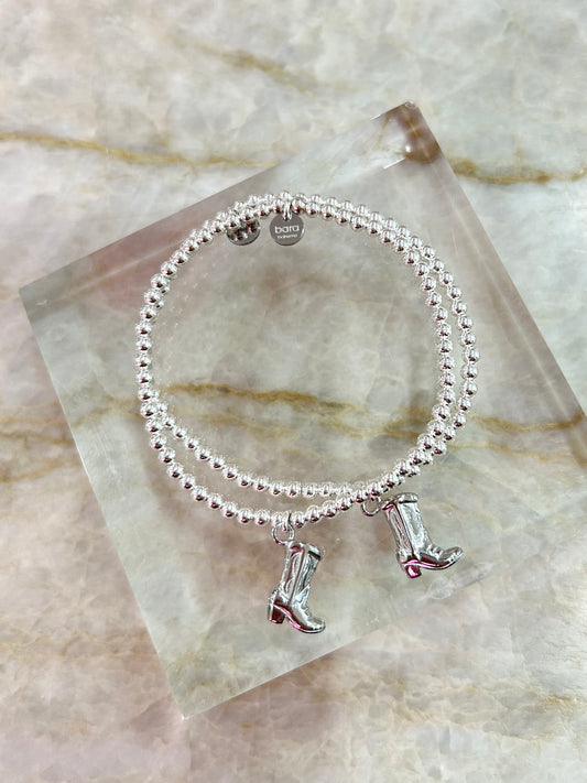 Classic Cowboy Boots Bracelet, 6.5" Silver