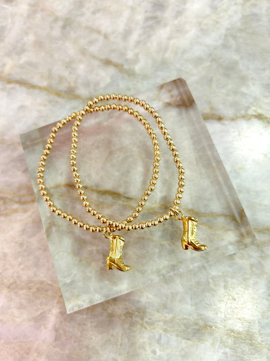 Classic Cowboy Boots Bracelet, 6.5" Gold