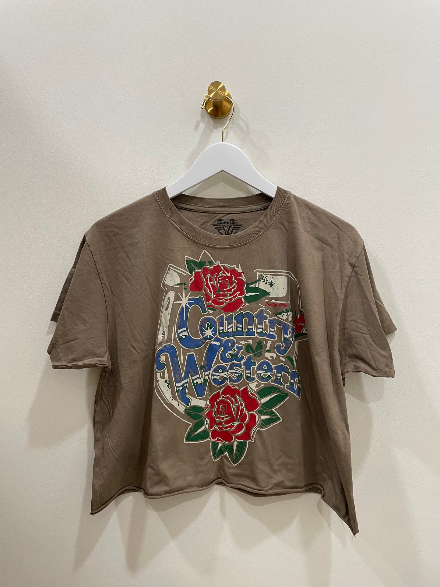Country & Western Horseshoe Crop Tee, Brown