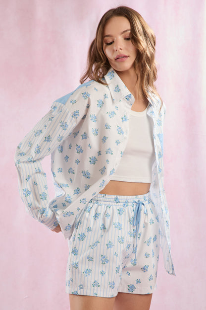 Stripe & Floral Mixed Cotton Poplin Set