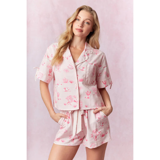 Pink Western Top & Shorts PJ Set
