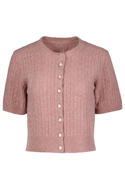 E'Toile Cable Cardigan Short Sleeve, Petal