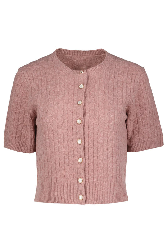 E'Toile Cable Cardigan Short Sleeve, Petal