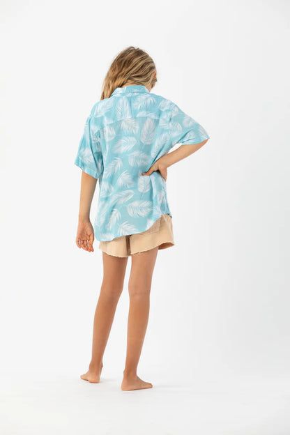 Kids Aloha Shirt, Palm Dusty Blue