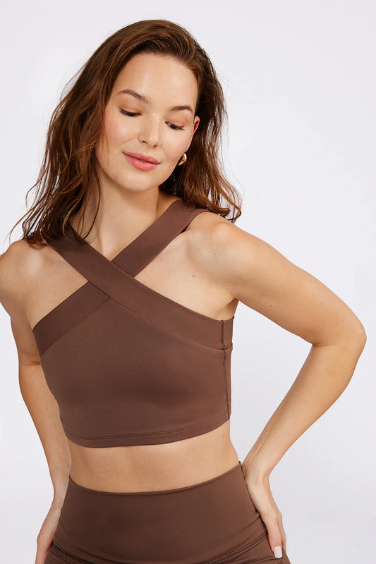 Leah Cross Neck Bra Top- Mocha