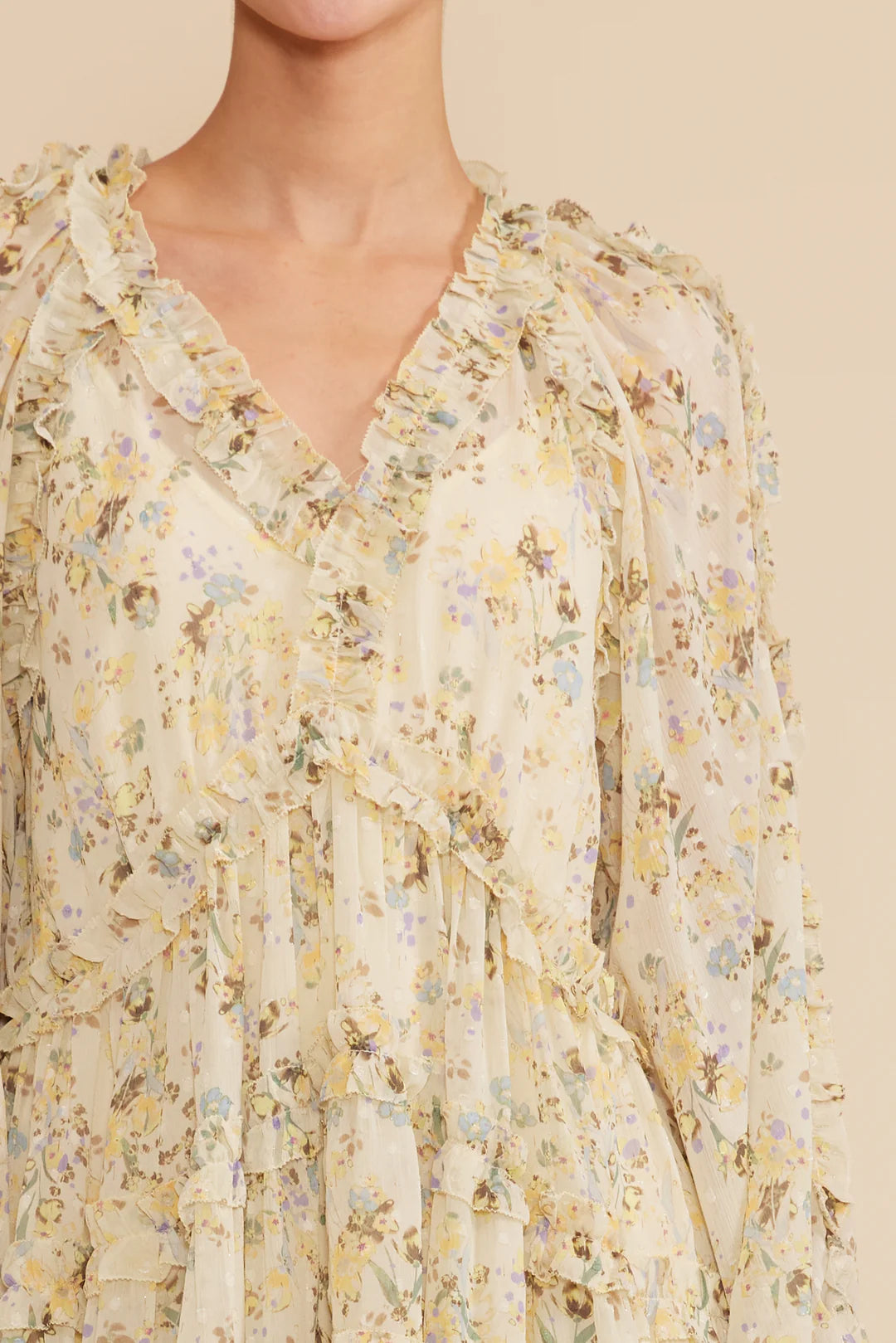Carmina Tiered Yellow Floral Dress