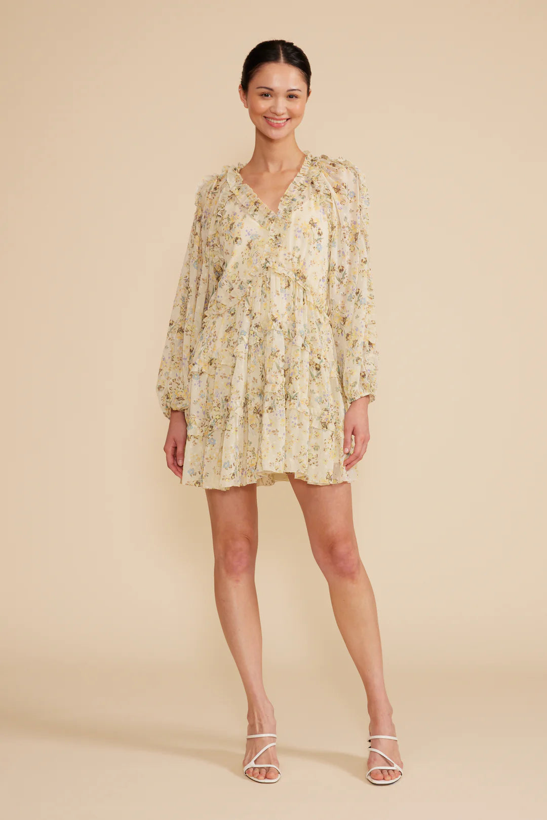 Carmina Tiered Yellow Floral Dress