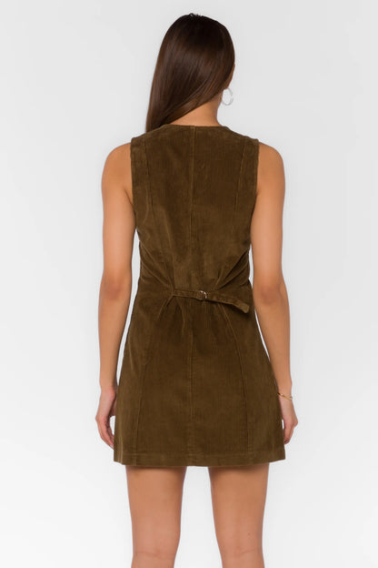 Madera Sleeveless Corduroy Dress Pesto