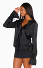 Adela Ruffle Top Black Luxe Satin