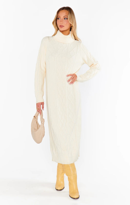 Montreal Midi Cable Knit Dress Cream