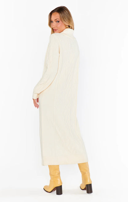 Montreal Midi Cable Knit Dress Cream