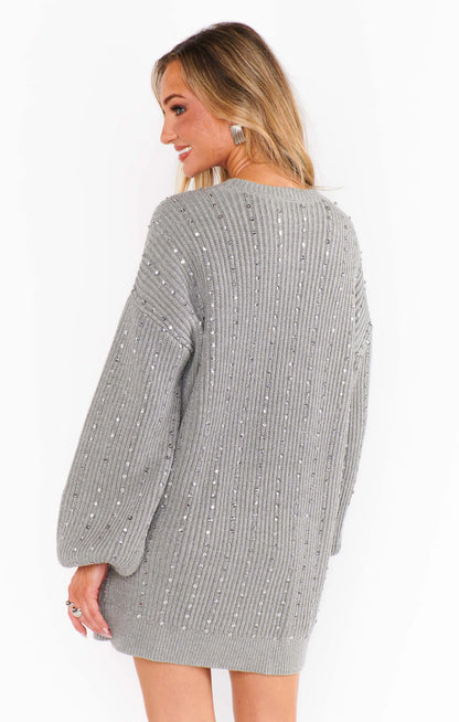 Social Sweater Dress Silver Sequins Knit
