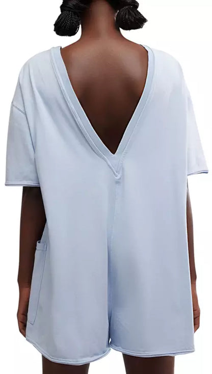 Hot Shot Tee Romper- Steel Blue