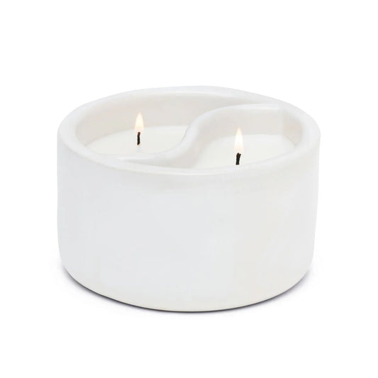 Yin & Yang Ceramic Candle White, black salt & Teakwood