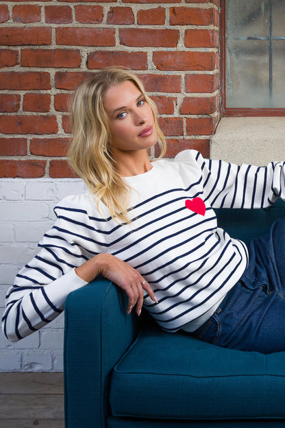 Serissa Striped Heart Sweater - navy