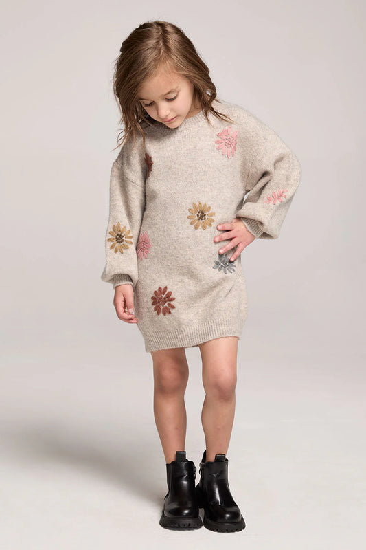 Girl's Blossom Sweater Dress, oatmeal