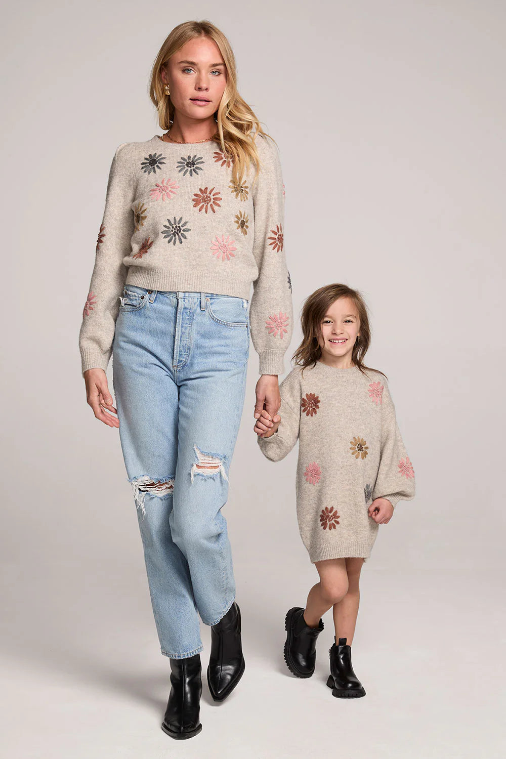 Girl's Blossom Sweater Dress, oatmeal